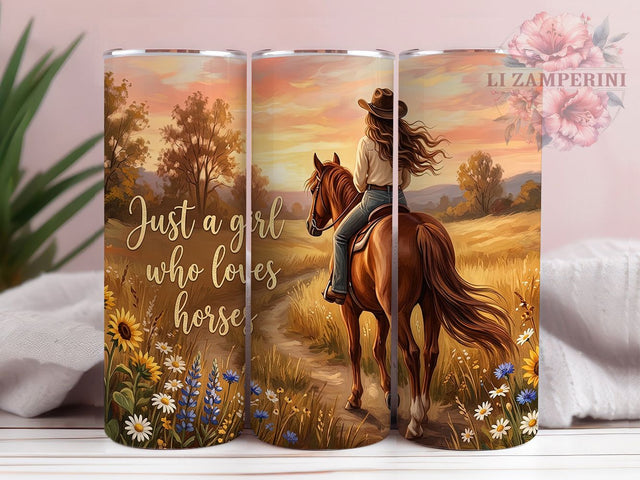 Horse Love Autumn 20oz Tumbler, Equine Art, Fall Foliage, Warm Tones, Rustic Charm, Seasonal Wildlife, Country Vibe, Sublimation Wrap Sublimation Li Zamperini 