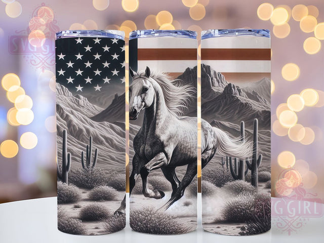 Horse Lover Patriot 20oz Equine Tumbler, Horse Lover Tumbler, Patriot Design, Black and White Art, 20oz Wrap, Equestrian Gift, American Pride, Equine Decor Sublimation SvggirlplusArt 