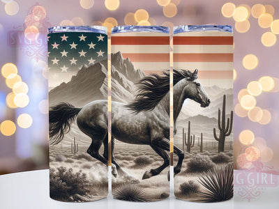 Horse Lover Patriot 20oz Equine Tumbler, Horse Lover Tumbler, Patriot Design, Black and White Art, 20oz Wrap, Equestrian Gift, American Pride, Equine Decor Sublimation SvggirlplusArt 