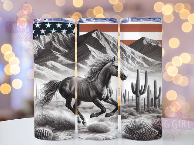 Horse Lover Patriot 20oz Equine Tumbler, Horse Lover Tumbler, Patriot Design, Black and White Art, 20oz Wrap, Equestrian Gift, American Pride, Equine Decor Sublimation SvggirlplusArt 