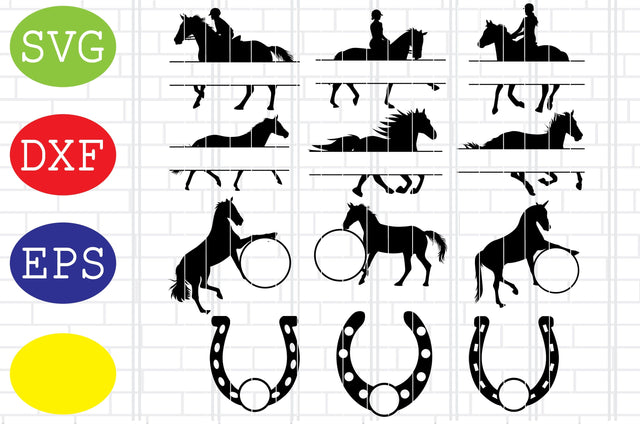 Horse Monogram Svg, Horse Split Name Frame, Horseshoe Monogram Svg, Jpg, Eps, Dxf Files SVG DigitalSvgFiles 