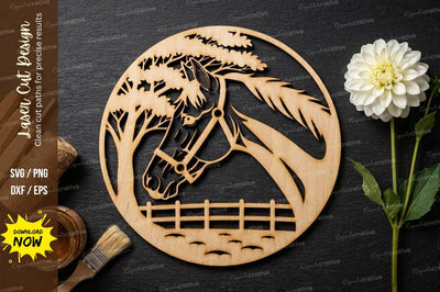 Horse Mountain Scene Laser Cut, horse svg, mountain horse svg, SVG Regulrcrative 
