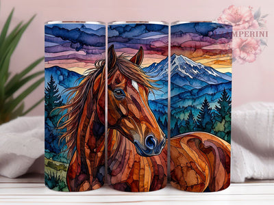 Horse Mountain Sunset 20oz Tumbler, Horse Design, Mountain Scene, Sunset Landscape, Rustic Charm, Nature Adventure, 20oz Wrap, Sublimation Tumbler Sublimation Li Zamperini 