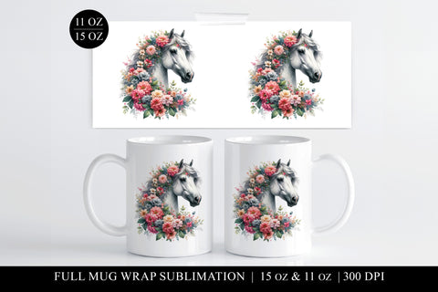 Horse Mug Design, Floral Equine Digital Print, Full Wrap Sublimation BijouBay 