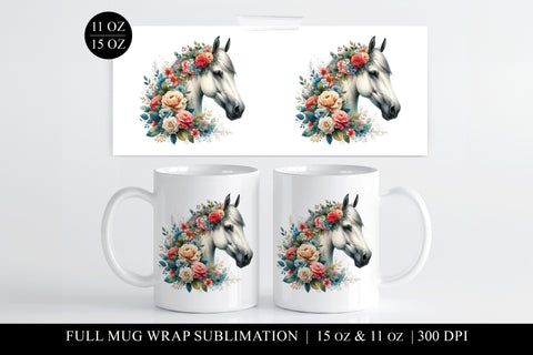 Horse Mug Wrap Design, Floral Equine Sublimation Sublimation BijouBay 