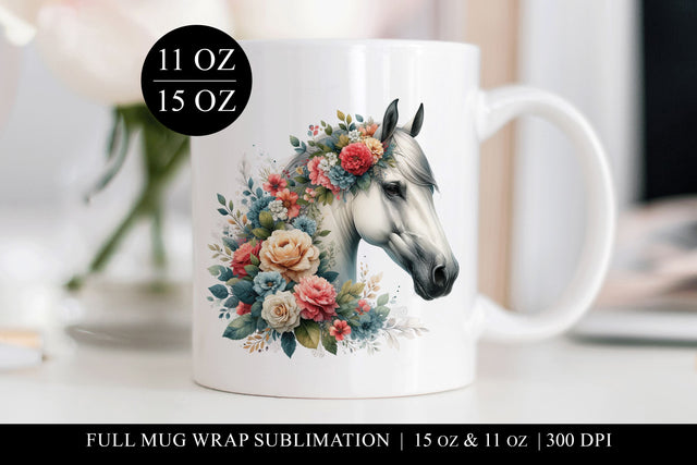 Horse Mug Wrap Design, Floral Equine Sublimation Sublimation BijouBay 