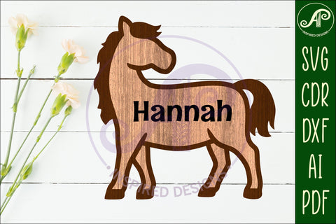 Horse outline two layer name sign SVG APInspireddesigns 