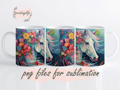 Horse Painting Mug Wrap Sublimation Design PNG File Digital Download 11oz, animal art mug, equestrian gift, equestrian decor Sublimation PrintingLife 