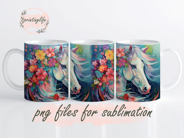 Horse Painting Mug Wrap Sublimation Design PNG File Digital Download 11oz, animal art mug, equestrian gift, equestrian decor Sublimation PrintingLife 