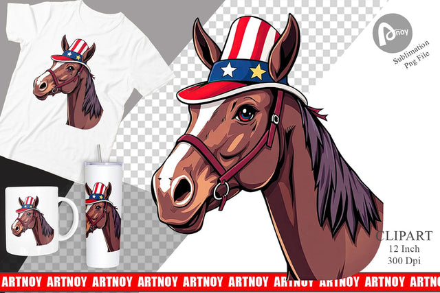 Horse Patriotic Clipart Sublimation artnoy 