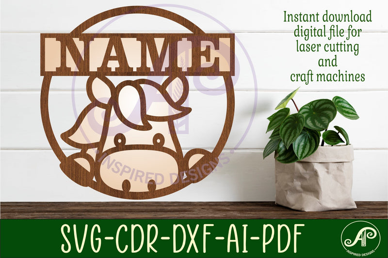 Horse peeking name sign svg laser cut template SVG APInspireddesigns 