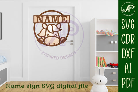 Horse peeking name sign svg laser cut template SVG APInspireddesigns 