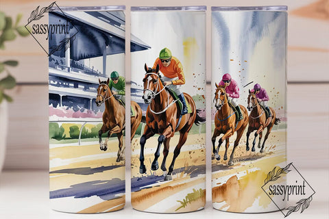 Horse Racing Watercolor 20oz Tumbler Sublimation sassyprint 