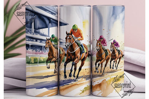 Horse Racing Watercolor 20oz Tumbler Sublimation sassyprint 
