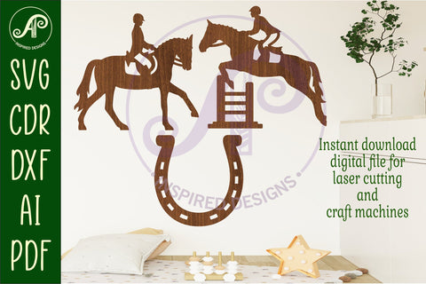Horse riding SVG bundle. 3 designs, Vector files, laser cut file, shapes. Ai, Cdr, Dxf instant download digital file SVG APInspireddesigns 