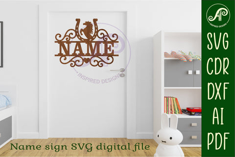 Horse shoe flourish name sign svg laser cut file SVG APInspireddesigns 