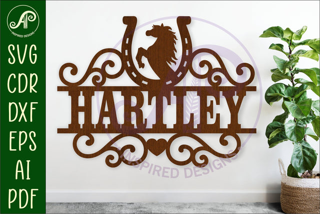 Horse shoe flourish name sign svg laser cut file SVG APInspireddesigns 
