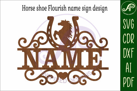 Horse shoe flourish name sign svg laser cut file SVG APInspireddesigns 