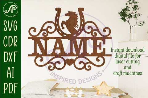 Horse shoe flourish name sign svg laser cut file SVG APInspireddesigns 