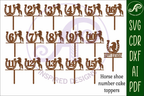 Horse shoe number cake toppers, 17 designs SVG laser cut SVG APInspireddesigns 