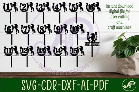 Horse shoe number cake toppers, 17 designs SVG laser cut SVG APInspireddesigns 