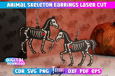 Horse Skeleton Earrings | Halloween Earrings | Jewelry Design | Bijoux Design | CNC Files SVG The T Store Design 