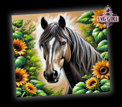Horse Sunflower Floral 20oz Tumbler, Sunflower Tumbler, Farm Animal Tumbler, Floral Design, Sublimation Wrap, 20oz Tumbler, Nature Lover Gift Sublimation SvggirlplusArt 