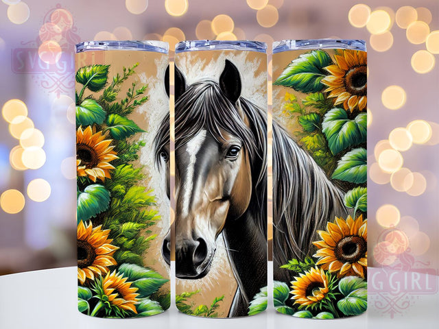 Horse Sunflower Floral 20oz Tumbler, Sunflower Tumbler, Farm Animal Tumbler, Floral Design, Sublimation Wrap, 20oz Tumbler, Nature Lover Gift Sublimation SvggirlplusArt 