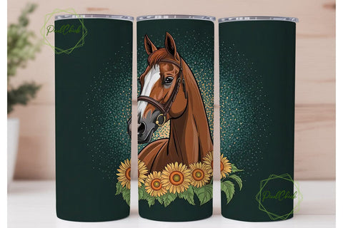 Horse & Sunflower Glitter 20oz Tumbler Sublimation PixelChick 