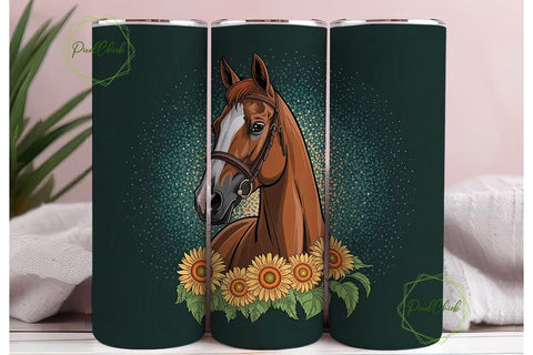 Horse & Sunflower Glitter 20oz Tumbler Sublimation PixelChick 