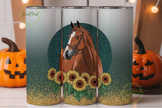 Horse & Sunflower Glitter 20oz Tumbler Sublimation PixelChick 