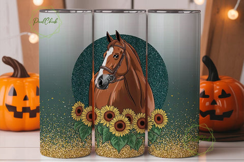 Horse & Sunflower Glitter 20oz Tumbler Sublimation PixelChick 