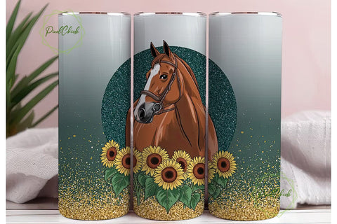 Horse & Sunflower Glitter 20oz Tumbler Sublimation PixelChick 