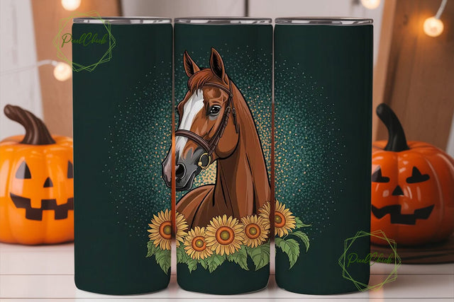 Horse & Sunflower Glitter 20oz Tumbler Sublimation PixelChick 