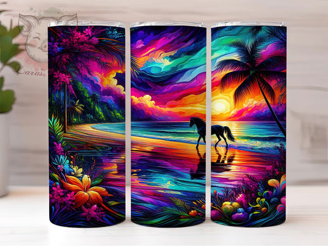 Horse Sunset Beach Tumbler, Beach Sunset Wrap, 20oz Horse Tumbler, Ocean Sunset Sublimation, Equine Sunset Design, Coastal Horse Wrap, Sunset Beach Tumbler Sublimation Lara' s Designs 