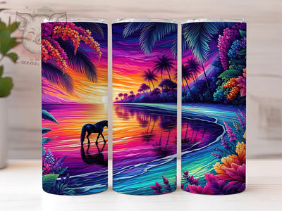 Horse Sunset Beach Tumbler, Beach Sunset Wrap, 20oz Horse Tumbler, Ocean Sunset Sublimation, Equine Sunset Design, Coastal Horse Wrap, Sunset Beach Tumbler Sublimation Lara' s Designs 