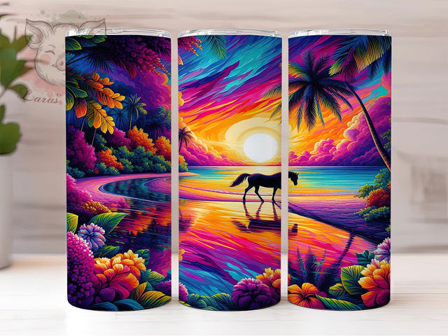 Horse Sunset Beach Tumbler, Beach Sunset Wrap, 20oz Horse Tumbler, Ocean Sunset Sublimation, Equine Sunset Design, Coastal Horse Wrap, Sunset Beach Tumbler Sublimation Lara' s Designs 