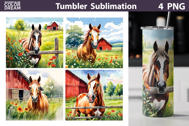 Horse Tumbler Sublimation | Farm Tumbler Wrap Sublimation WatercolorColorDream 