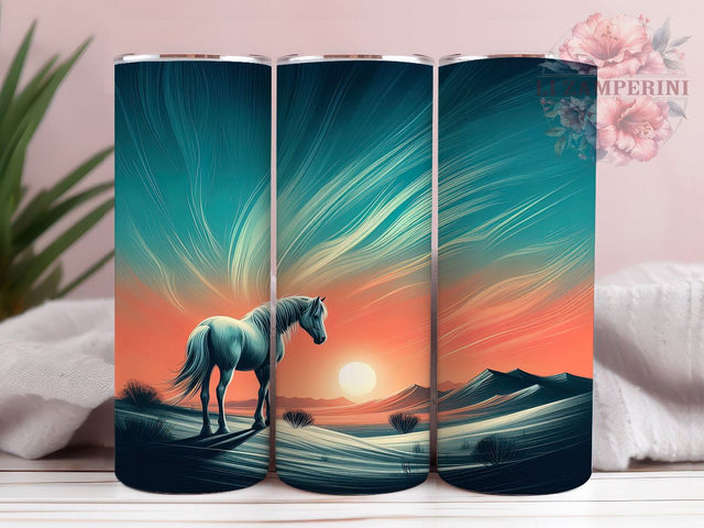 Horse Tumbler, Teal Desert Design, Equine Drinkware, 20oz Tumbler, Sublimation Wrap, Western Decor, Horse Lover Gifts Sublimation Li Zamperini 