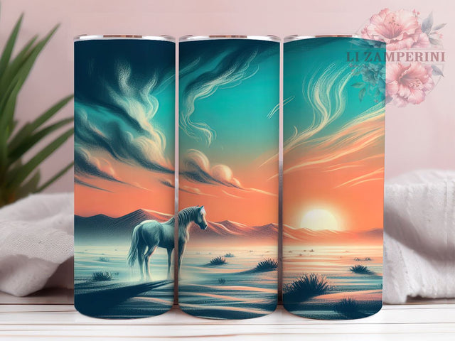 Horse Tumbler, Teal Desert Design, Equine Drinkware, 20oz Tumbler, Sublimation Wrap, Western Decor, Horse Lover Gifts Sublimation Li Zamperini 