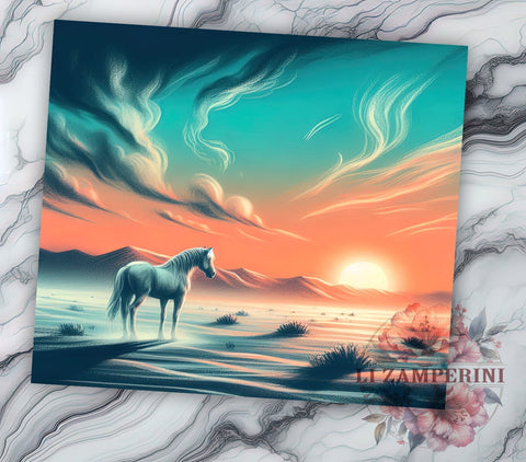Horse Tumbler, Teal Desert Design, Equine Drinkware, 20oz Tumbler, Sublimation Wrap, Western Decor, Horse Lover Gifts Sublimation Li Zamperini 