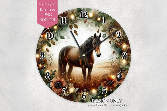 Horse Wall Clock Sublimation Design PNG Sublimation BijouBay 