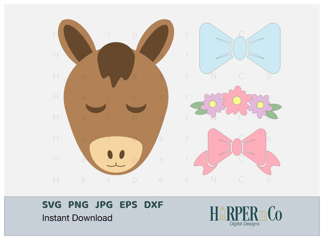 Horse with Bows and Flowers SVG PNG Cut EPS File SVG HarperNCo 
