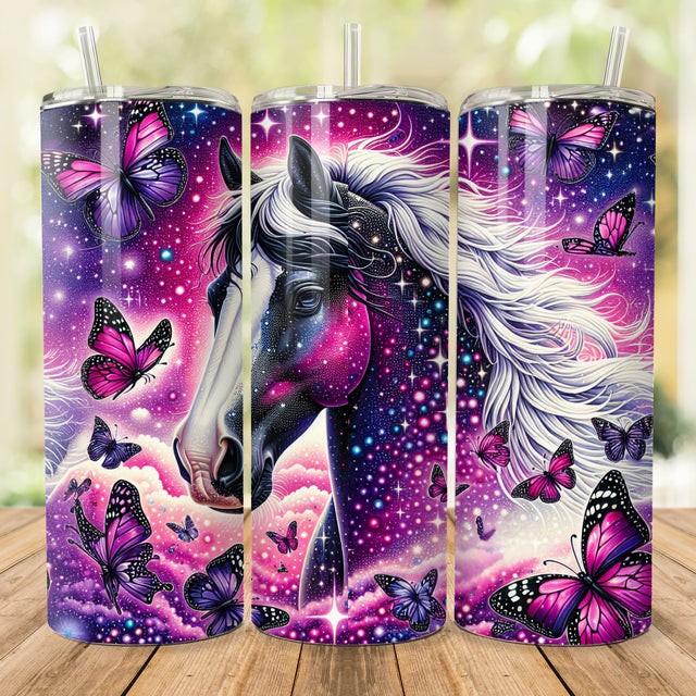 Horse with Butterflies Tumbler Wrap, 20oz Skinny Sublimation Tumbler Design, Cute Horse Sublimation Design, Watercolor Butterfly Tumbler PNG Sublimation She Shed Craft Store 