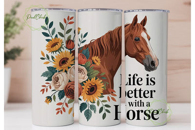 Horse with Fall Flowers 20oz Tumbler Sublimation PixelChick 