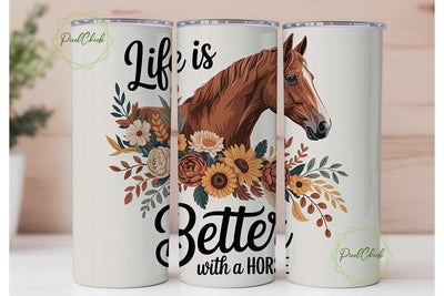 Horse with Fall Flowers 20oz Tumbler Sublimation PixelChick 