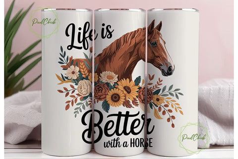 Horse with Fall Flowers 20oz Tumbler Sublimation PixelChick 