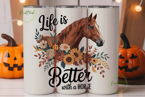 Horse with Fall Flowers 20oz Tumbler Sublimation PixelChick 
