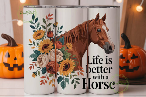 Horse with Fall Flowers 20oz Tumbler Sublimation PixelChick 