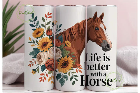 Horse with Fall Flowers 20oz Tumbler Sublimation PixelChick 